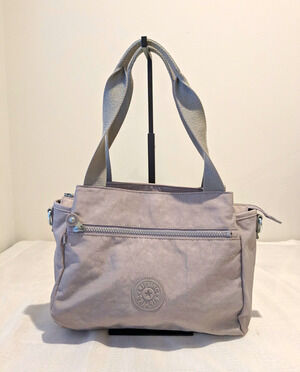 Kipling Elysia Medium Shoulder Bag Crossbody Grey Gris Nylon Multi-Compartment